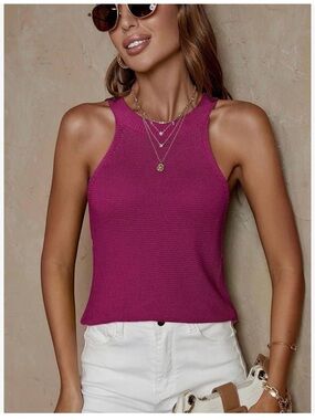 🔥 Hyped Unicorn La Miel Dark Pink Sz Medium Knit Halter Neck Tank Top